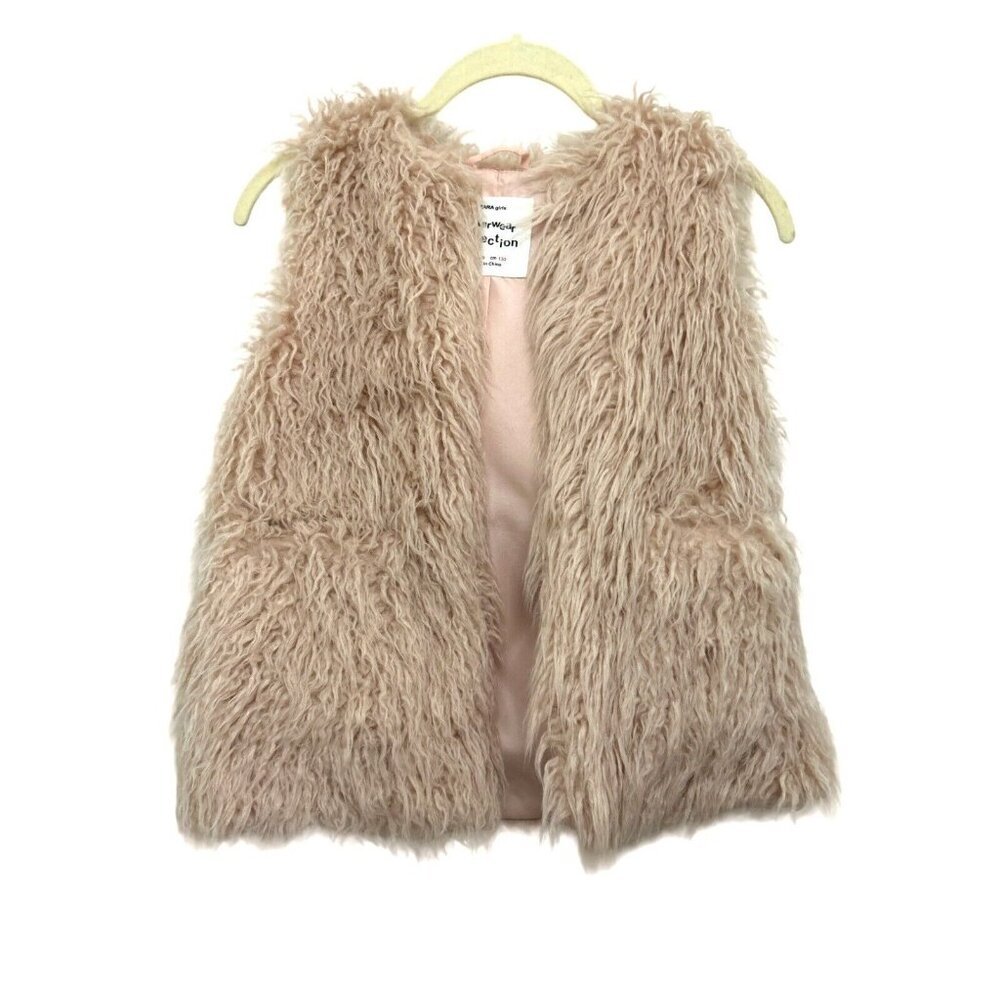 ZARA Kids Pink Faux Fur Vest 8-9 euc
